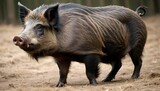 Fototapeta  - a-boar-with-a-wary-expression-alert-to-the-slight-