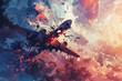 Abstract airplane shattering in surreal sky