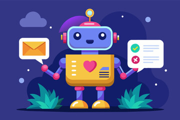 Fototapete - pop-up notification designed as a friendly robot delivering a helpful tip