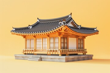 3d illustrations of ancient korean traditional house architect design