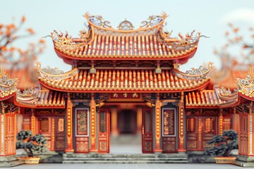 Wall Mural - 3d illustrations of ancient vietnamese traditional house architect design