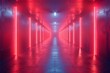 © Larisa AI - An empty futuristic corridor illuminated by red neon lights, reflecting on the shiny floor gives a modern sci-fi look