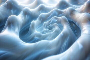 Poster - A calming abstract illustration featuring gentle blue soft waves curling into a central whirlpool effect