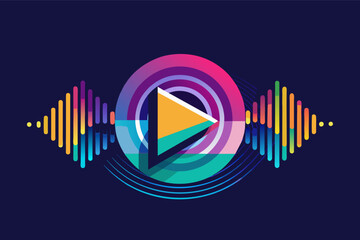 Poster - play button logo icon transformed into a vibrant sound wave, symbolizing the power of music