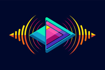 Poster - play button logo icon transformed into a vibrant sound wave, symbolizing the power of music