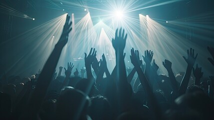 concert music live crowd raised hands audience backlight band club dancing entertainment event festival