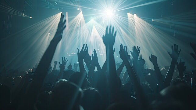 concert music live crowd raised hands audience backlight band club dancing entertainment event festi