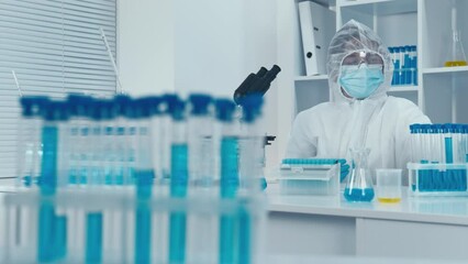 Aufkleber - A medical scientist works in a laboratory. The process of creating and testing vaccines to ensure herd immunity and fight infectious diseases. Introducing the world of biomedical engineering, where