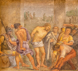 Wall Mural - MILAN, ITALY - MARCH 6, 2024: The fresco of Flagellation in the church Basilica di Sant Eustorgio by unknown artist.