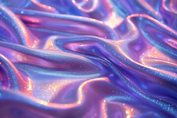 Poster - The detailed folds of a shiny iridescent fabric capture the interplay of light and color, evoking wonder and fascination