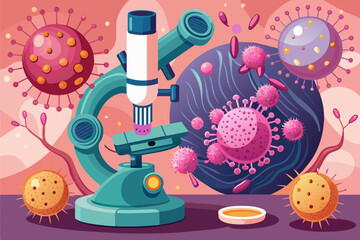 Aufkleber - photorealistic illustration of a microscope revealing healthy cells dividing alongside a cancer cell fading away