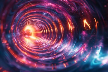Poster - Dive into a mesmerizing red and blue spiral tunnel illuminated by dynamic and intense colors, representing a journey into the unknown or a futuristic pathway