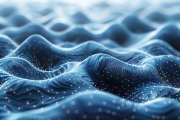 Poster - Mesmerizing deep blue abstract digital waves, dotted with sparkling particles evoking a sense of depth