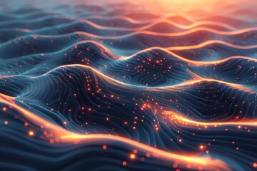 Poster - An intense image with fiery digital waves on dynamic terrain representing energy and passion
