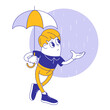 70s groovy comic man character with umbrella..