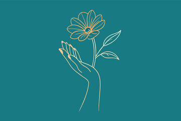 Aufkleber - Minimalist line art illustration of a flower in hand vector
