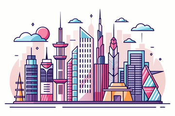Leinwandbilder - minimalist line art drawing of a futuristic city skyline with sleek, geometric buildings.