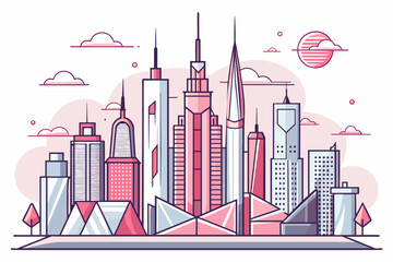 Leinwandbilder - minimalist line art drawing of a futuristic city skyline with sleek, geometric buildings.