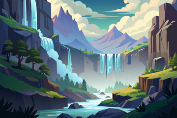 Aufkleber - majestic waterfall cascading down a mountainside