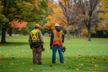 Wall Mural - Workers surveying park