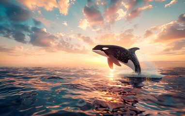 Wall Mural - Killer Whale jumping out of the water, wild nature and animals concept