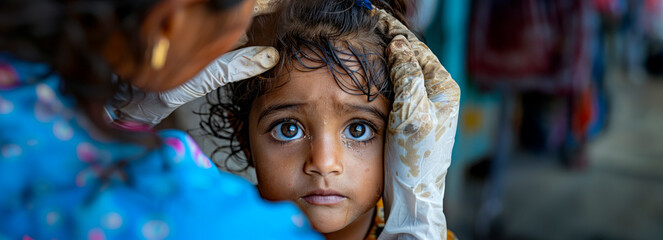 Wall Mural - Pediatric Eye Specialist Conducts Annual Vision Check for Young Girl at Clinic