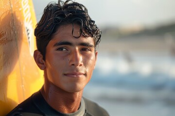 Wall Mural - Portrait of a young male surfer on the beach