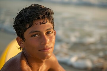 Wall Mural - Portrait of a young male surfer on the beach