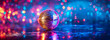 Disco Ball Magic: Glowing Sphere Lights Up the Night - Ideal Party Background with Room for Text