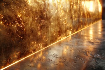 Poster - Close-up view of a sparkling gold textured wall with glowing light creating a luxurious and elegant effect