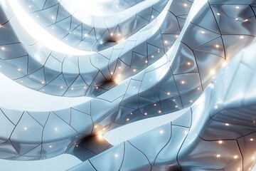 Poster - Blue-hued geometric digital art representing a broken landscape with highlighted fracture lines and points of light