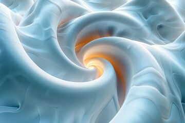 Poster - This image features mesmerizing swirls in shades of blue that resemble luxurious fabric folds, converging towards a glowing orange center