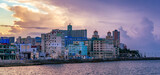 Fototapeta Góry - Old Havana City, Capital of Cuba, Ocean Coast. Cloudy Sunset