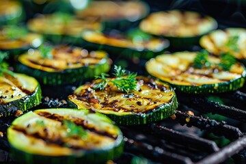 Wall Mural - Grilled zucchini pieces on grill