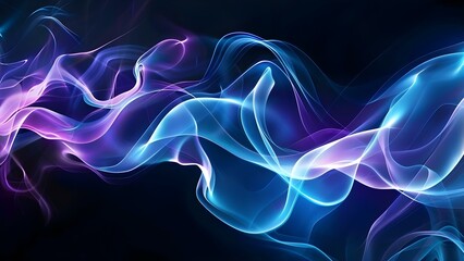 Wall Mural - Glowing Waves and Smoke on Abstract Blue, Purple, Black, and White Background. Concept Abstract Photography, Colorful Backgrounds, Visual Effects, Creative Concepts, Atmospheric Images