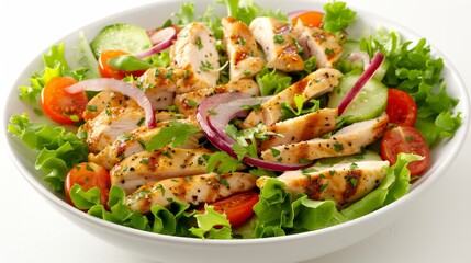Wall Mural - Grilled chicken breast with seasonal garden vegetables perfectly paired for a delectable meal