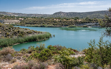Naklejka na meble View of Symvoulos Dam and the water Reservoir, as seen from the circular walk around the lake, located near Satira village, west of Limassol, Cyprus  