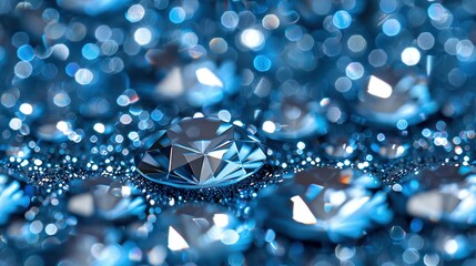 Sticker -   Close-up of a blue diamond surrounded by smaller blue diamonds on a blue and silver background