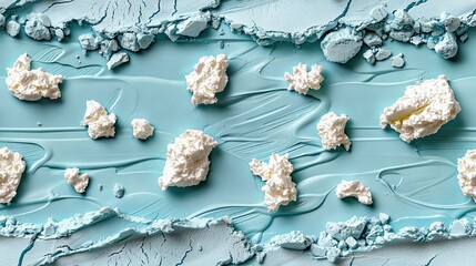 Sticker -   A blue surface features a plate with blue icing and various food items