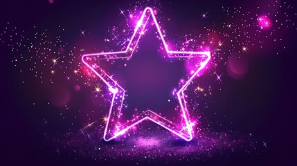 Wall Mural - neon frame in star form with shining effects and sparkles on dark background