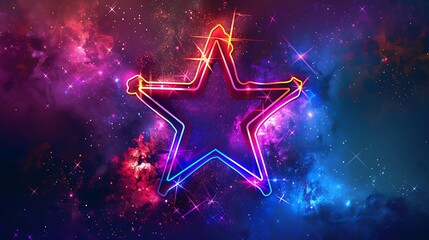 Wall Mural - neon frame in star form with shining effects and sparkles on dark background