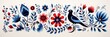 Vibrant Swedish folk art embroidery featuring a harmonious blend of flora and a stylized bird