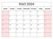 May 2024 ENGLISH month calendar. Vector printable illustration. Monthly planning for your business events