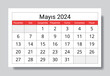 May 2024 TURKISH calendar - Mayis. Vector illustration. Monthly planning for your business in Turkey