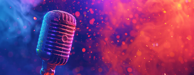  microphone in a splashing abstract colorful dust background