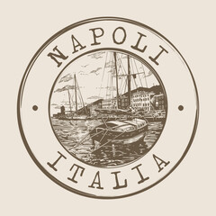 Sticker - Napoli, Italy Stamp City Postmark. Silhouette Postal Passport. Round Vector Icon. Vintage Postage Design.	
