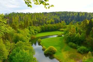 Wall Mural - View of Rak river at Rakov Škocjan flowing across plains in Notranjska, Slovenia