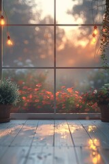 Sticker - A window with a view of flowers and plants outside, AI