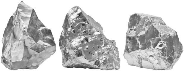 set of silver stones and silver ore, cut out