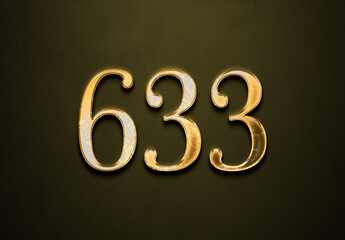 Old gold effect of 633 number with 3D glossy style Mockup.	